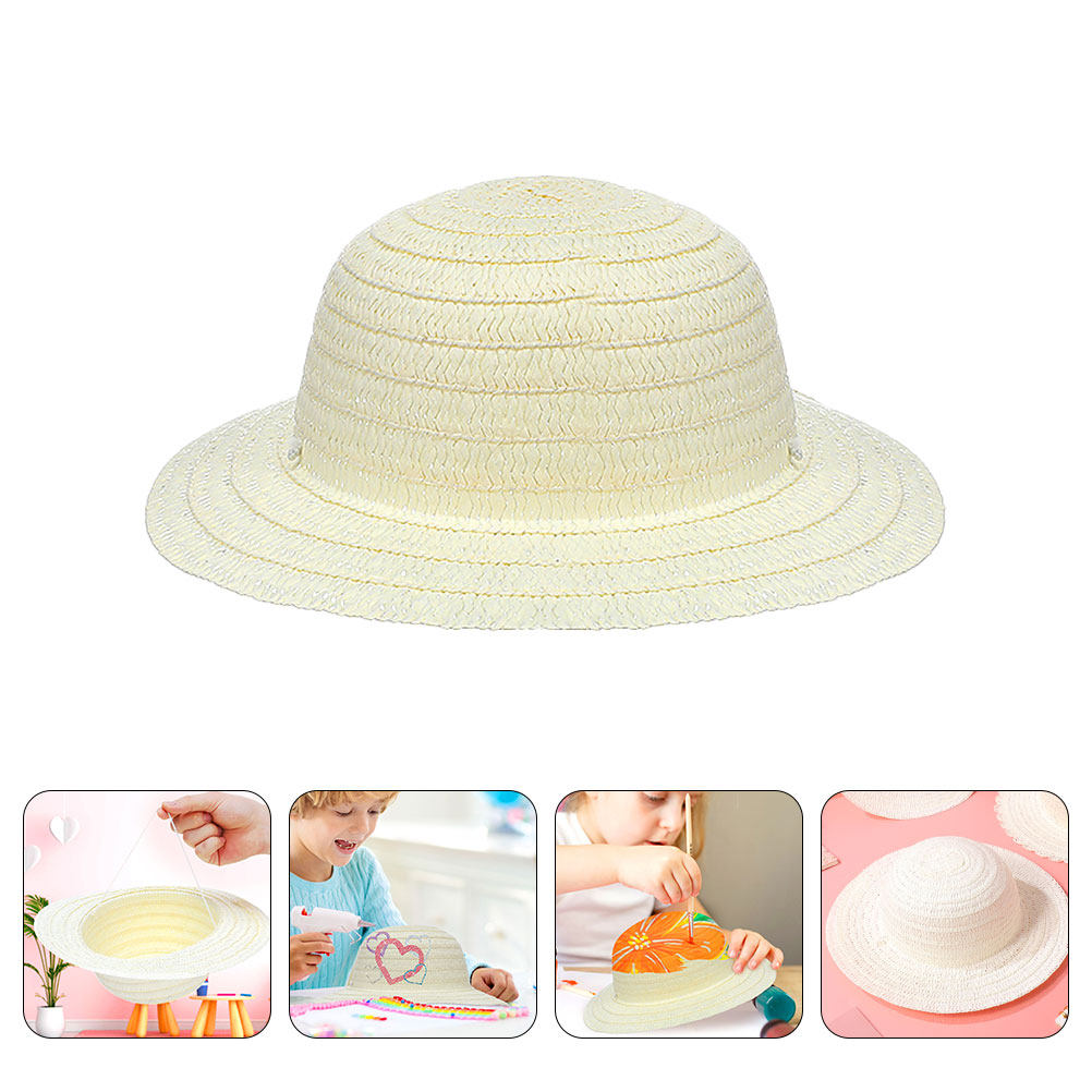 Art Craft Activity - หมวกฟางสำหรับเด็ก DIY 8 ชิ้น สีขาว สำหรับงานศิลปะสร้างสรรค์