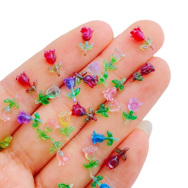 Art Craft Rose - 100ชิ้นกลิตเตอร์เรซิ่นขนาดเล็กหลากสีน่ารักดอกกุหลาบพลอยเทียมแบบด้านหลังเรียบเล็บศิลปะปะติดสำหรับงานแต่งงานงานฝีมือตกแต่ง