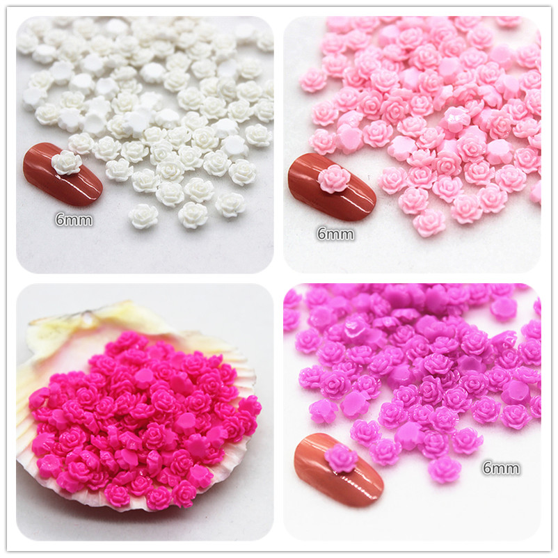 Art Craft Rose - 100pcs 6mm เรซิ่น MINI Rose ดอกไม้